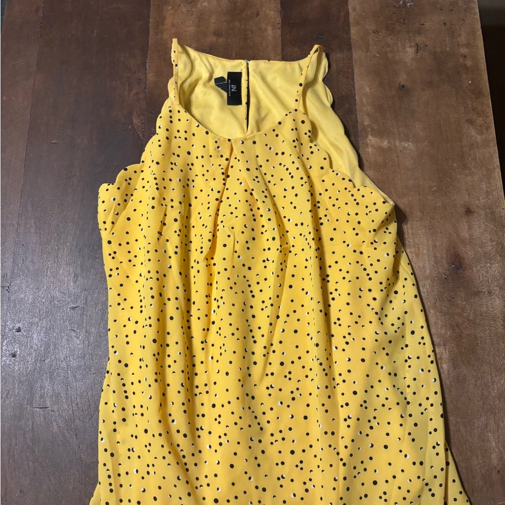 Yellow Pleated Tank Top with Black Accents